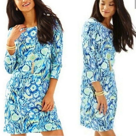 Lilly Pulitzer Dresses & Skirts - Lilly‎ Pulitzer Marlowe Dress Medium Indigo Blue Sunset Paisley t-shirt knit